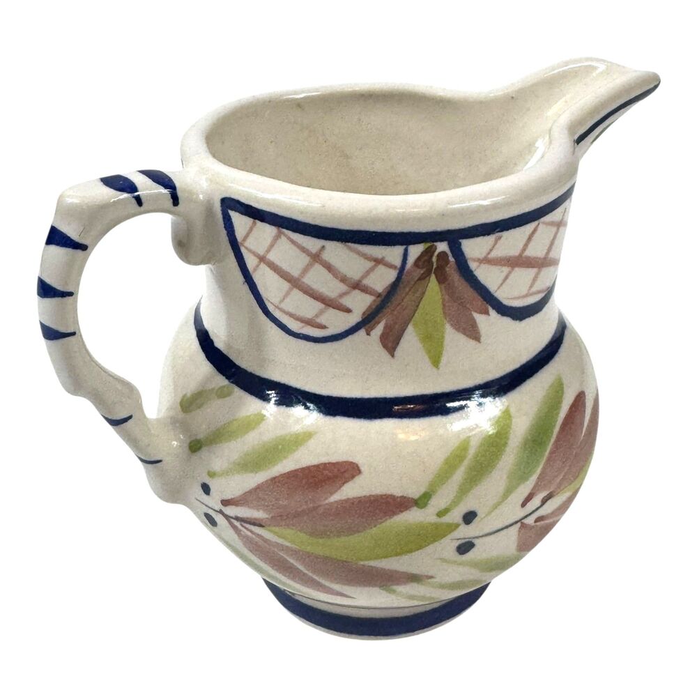 Stebner Pottery 1995 Ceramic Creamer Pitcher Hand‎ Painted Quimper Cottage VTG